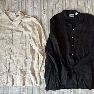 Chico's Elegant Black and Tan Button-Up Shirts